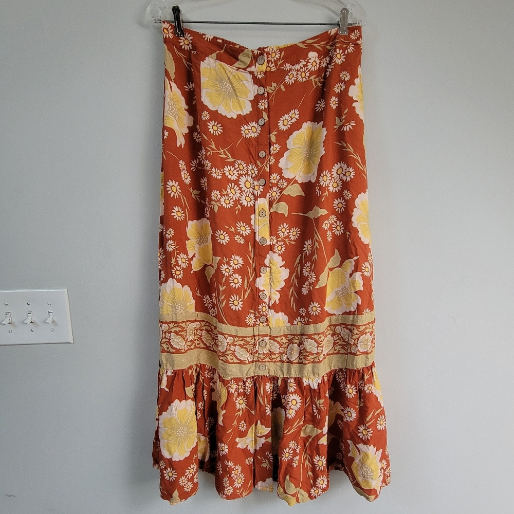 Cynthia Rowley Ruffle Button Down Skirt Women's Size M Boho Country Western